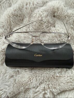 Cartier Silver Rimless Glasses with Black Case